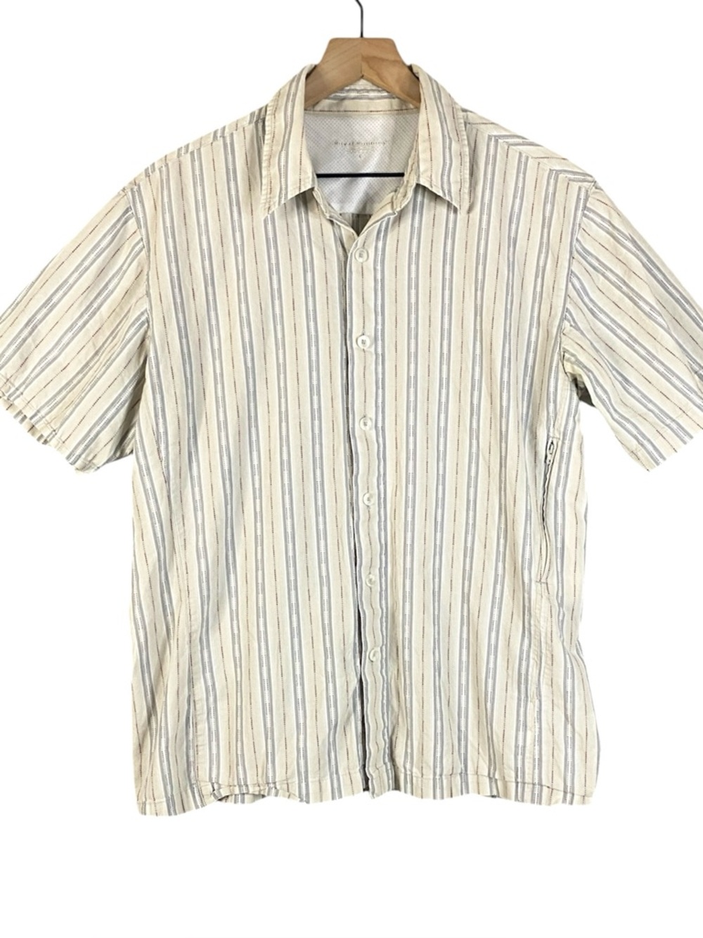 Men's Royal Robbins Vertical Stripe Short Sleeve Casual Button Down Size Large